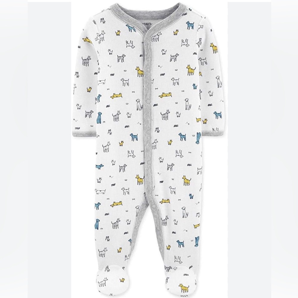 Carter's Baby Dogs Thermal Footie Pajamas White Size 6 months